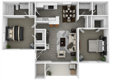 Floor plan for 2 beds, 2 baths, 918 sqft